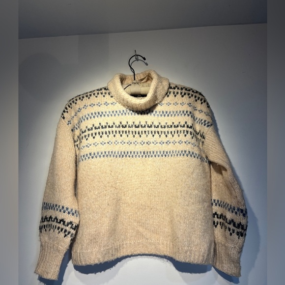 Madewell‎ Somervell Fair Isle Turtleneck Sweater XXS Oversized Cream Knit Crop - Picture 6 of 12
